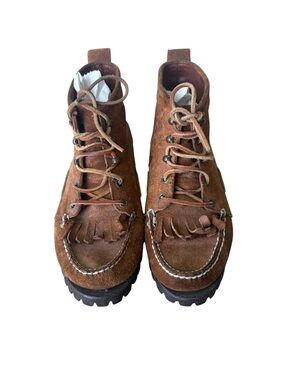 VINTAGE RALPH LAUREN Women's Tribal Fringe Brown Suede/Leather Booties Size 7